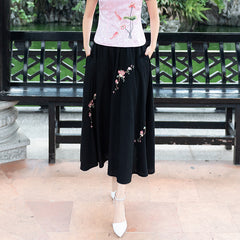 CNY Floral Embroidery Flare Hem A-Line Skirts