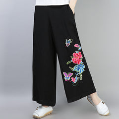 CNY Floral Embroidered Elastic Waist Palazzo Pants