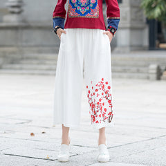 CNY Floral Embroidery Cropped Palazzo Pants