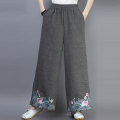 CNY Floral Embroidered Elastic Waist Palazzo Pants