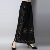 CNY Retro Embroidery Elastic Waist Palazzo Pants