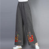 CNY Retro Embroidery Elastic Waist Pants