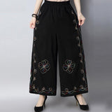 CNY Retro Embroidery Elastic Waist Palazzo Pants