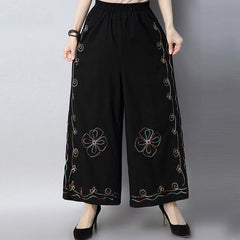 CNY Retro Embroidery Elastic Waist Palazzo Pants