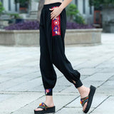 CNY Retro Embroidery Elastic Waist Pants