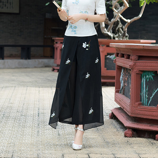 CNY Chiffon Embroidered Split Hem Palazzo Pants