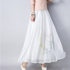 CNY Floral Chiffon Pleated Hem Skirts