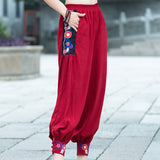 CNY Retro Embroidery Elastic Waist Pants