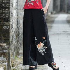 CNY Floral Embroidery Palazzo Pants