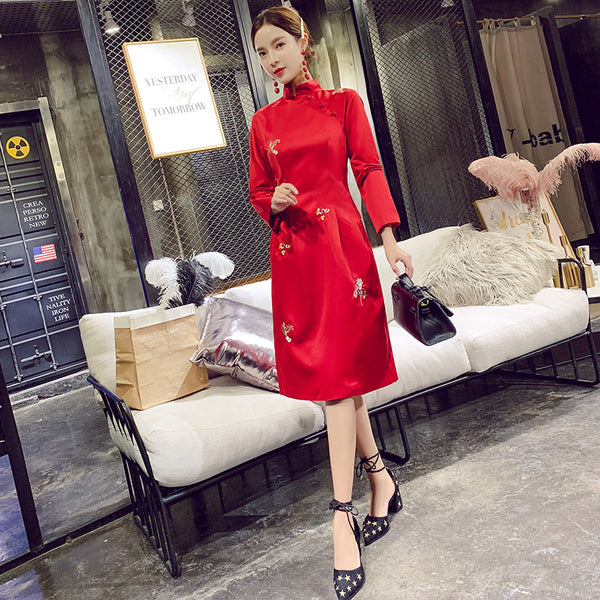 CNY Ethnic Style Embroidered Cheongsam Dress
