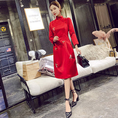 CNY Ethnic Style Embroidered Cheongsam Dress