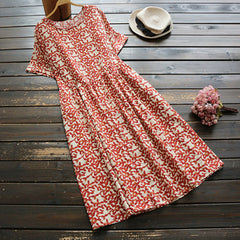 Leaf Printed Midi Dress