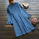 Embroidery Neckline Ruffled Sleeve Dress