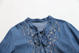 Embroidery Neckline Ruffled Sleeve Dress