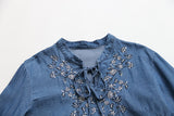 Embroidery Neckline Ruffled Sleeve Dress