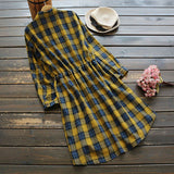 Buttoned Down Lattice Tie Plaid Shirt Dress