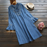 Embroidery Neckline Ruffled Sleeve Dress