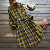 Buttoned Down Lattice Tie Plaid Shirt Dress
