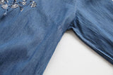 Embroidery Neckline Ruffled Sleeve Dress