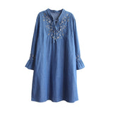 Embroidery Neckline Ruffled Sleeve Dress