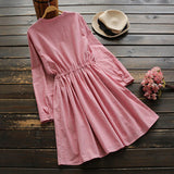 Embroidery Stripe Lattice Tie Dress
