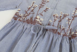 Embroidery Stripe Lattice Tie Dress