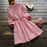 Embroidery Stripe Lattice Tie Dress