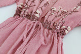 Embroidery Stripe Lattice Tie Dress