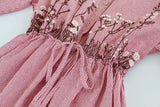Embroidery Stripe Lattice Tie Dress