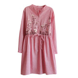 Embroidery Stripe Lattice Tie Dress