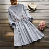 Embroidery Stripe Lattice Tie Dress 575296529946#3773831628349
