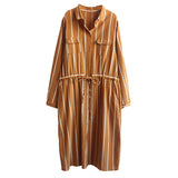 Stripe Lattice Tie Shirt Dress