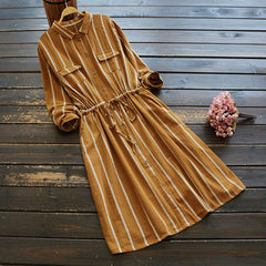Stripe Lattice Tie Shirt Dress