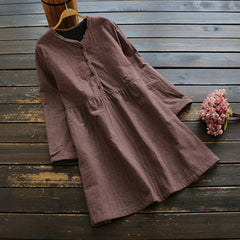 Retro Plaid V-Neck Buttoned Dress