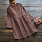 Retro Plaid V-Neck Buttoned Dress