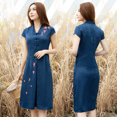 CNY Floral Printed Split Hem Cheongsam A-Line Dress