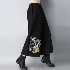 CNY Retro Embroidered Elastic Waist Palazzo Pants
