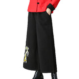 CNY Retro Embroidered Elastic Waist Palazzo Pants