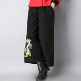 CNY Retro Embroidered Elastic Waist Palazzo Pants