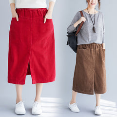 Elastic Waist Corduroy A-Line Skirt