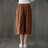 Elastic Waist Front Button A-Line Skirt