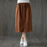 Elastic Waist Front Button A-Line Skirt