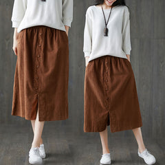 Elastic Waist Front Button A-Line Skirt