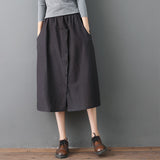 Elastic Waist Front Button A-Line Skirt