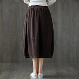 Elastic Waist Front Button A-Line Skirt