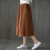 Elastic Waist Front Button A-Line Skirt