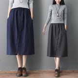 Elastic Waist Front Button A-Line Skirt