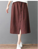 Elastic Waist Front Button A-Line Skirt