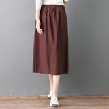 Elastic Waist Front Button A-Line Skirt