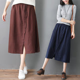 Elastic Waist Front Button A-Line Skirt